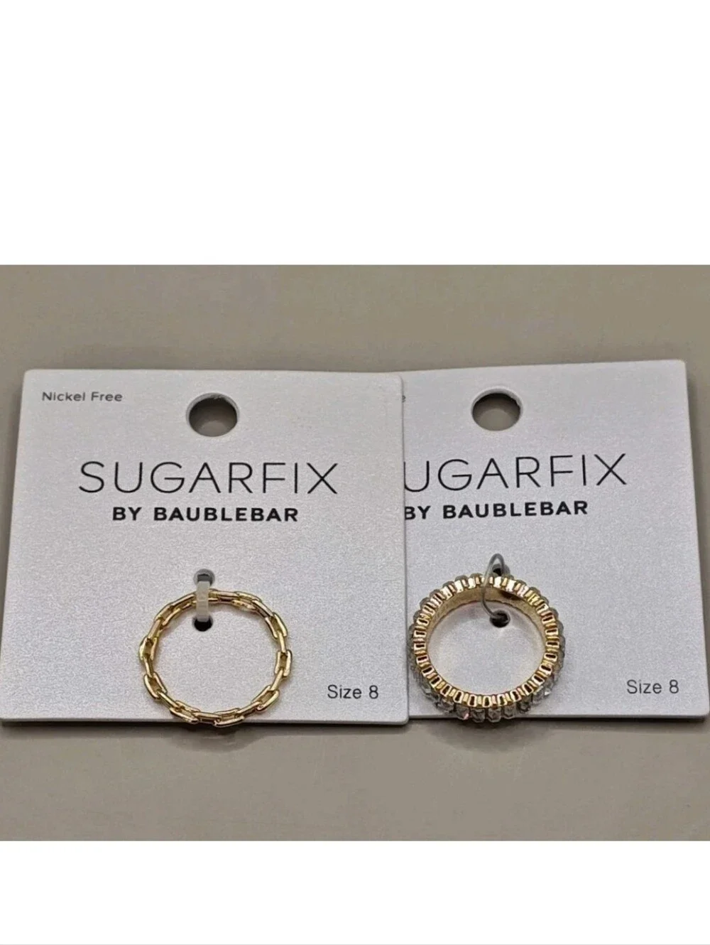 Sugarfix Baublebar Lot of 2 Gold Rings Rope Open Link Rhinestones Gold Tone